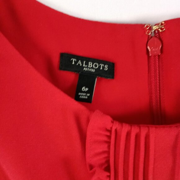 Talbots Petites Red Fit & Flare Dress Ruffle Accents Size 6P Lined - Picture 2 of 8